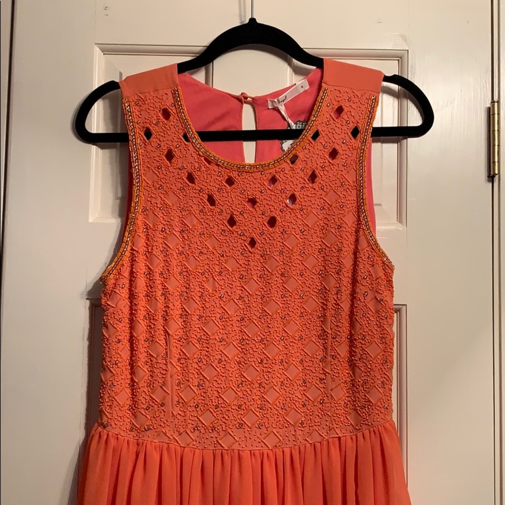 Peach Long Dress - Beaded detail in front. OBO